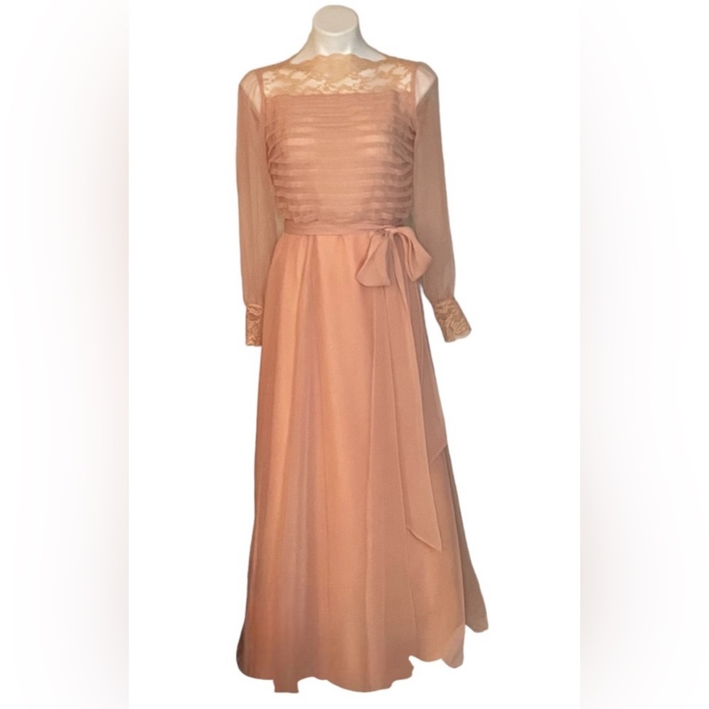 Vintage 50’s Ms. Elliette Sheer Blush Bishop Sleeve Maxi